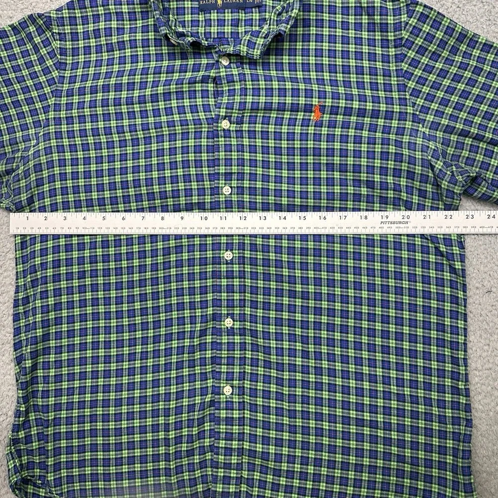 Ralph Lauren Polo Mens Large Green Plaid Orange Pony Brush Twill Button Up Shirt